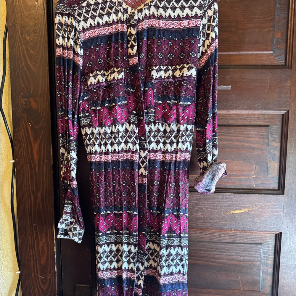 H&M Patterned Long Sleeve Dress - Purple and White
